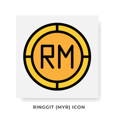 Ringgit MYR Currency Icon. Malaysia Financial Symbol Flat Icons, in Golden Color Graphic Design. Vector Illustrations.