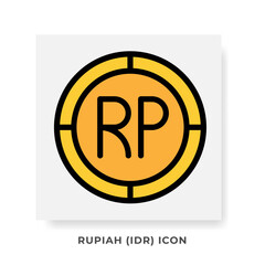 Rupiah IDR Currency Icon. Indonesian Financial Symbol Flat Icons, in Golden Color Graphic Design. Vector Illustrations.