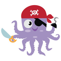 Cute octopus pirate  vector cartoon illustration