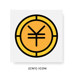 Yuan CNY Currency Icon. China Financial Symbol Flat Icons, in Golden Color Graphic Design. Vector Illustrations.