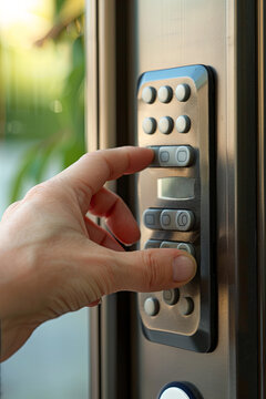 Entering the code on a house alarm system