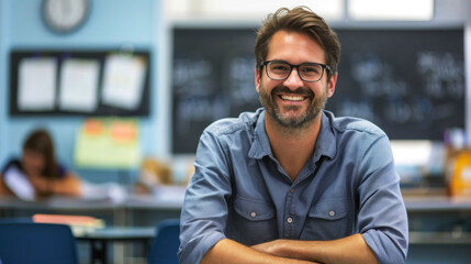 Fototapeta premium portrait cheerful of teacher in the classroom to convey their spirit