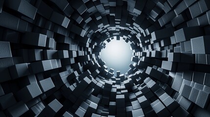 circle made of black cubes with copy space in the middle, design for wallpaper, background, poster, banner