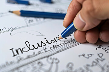 Hand writing the word "Inclusion"