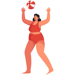 Woman Playing Beach Ball Illustration