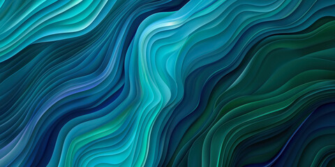 Fototapeta premium Abstract layered wave pattern. Multicolored, layered waves in shades of blue and green create a textured, abstract design