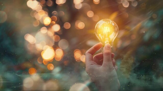 hand holding light bulb ides concept with innovation seamless looping overlay 4k virtual video animation background