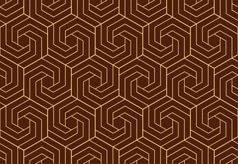 Abstract geometric pattern with stripes, lines. Seamless vector background. Golden and brown ornament. Simple lattice graphic design