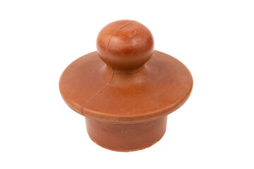 Old rubber stopper isolated on white background. Cork made of brown rubber.