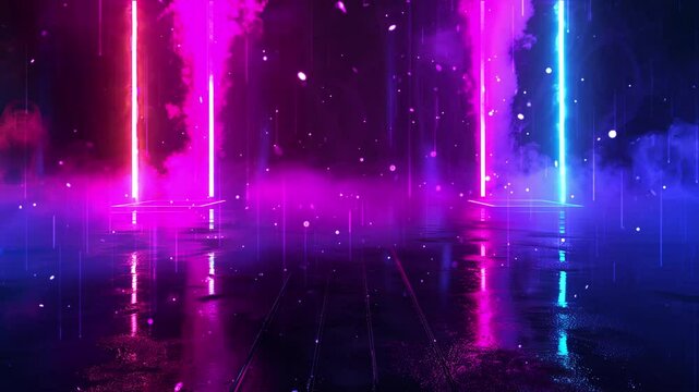 empty background scene dark street reflection seamless looping overlay 4k virtual video animation background