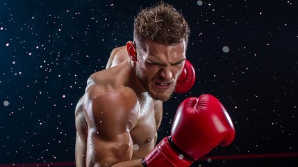 Stylish male boxer throwing a punch, captured in a dynamic pose with intensity.