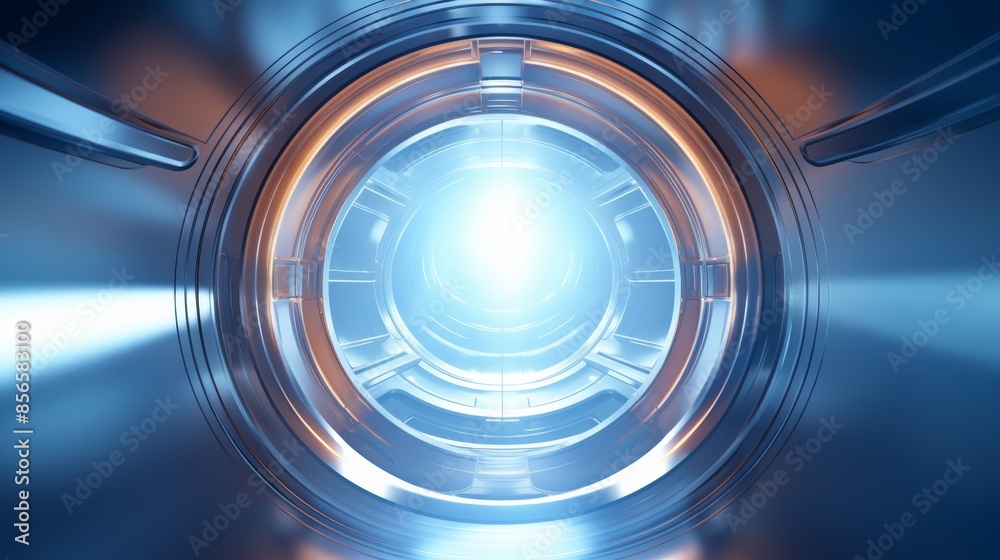 Poster futuristic abstract blurred gradient background in metallic colors, reminiscent of a space capsule.