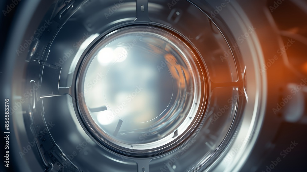 Poster futuristic abstract blurred gradient background in metallic colors, reminiscent of a space capsule.