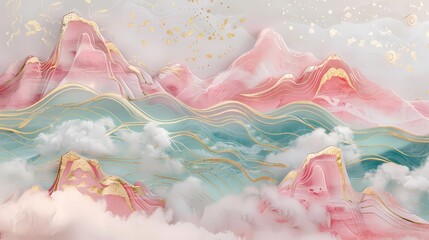 Pink blue jade carving wavy lines poster background