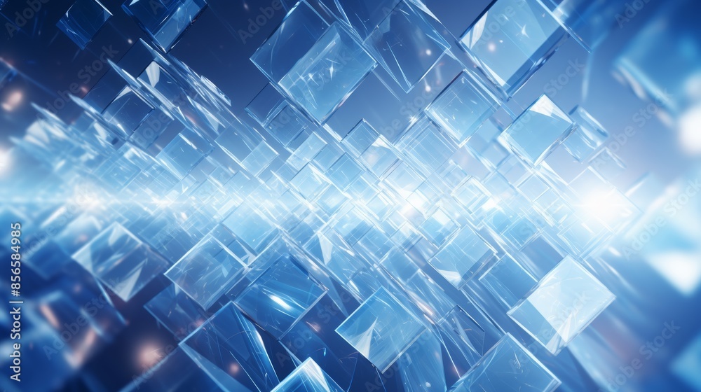 Poster mesmerizing abstract blue background with swirling diamonds and squares in a mesmerizing geometric pattern.