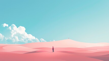 Pink blue white cloud sky character scene poster background