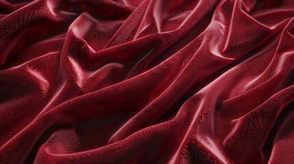 Luxurious red velvet textile with an elegant swirling pattern. Sumptuous fabric texture