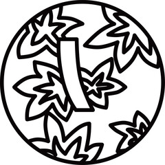 線画円形ミニ花札　神無月　紅葉　青短　10月　紅葉に青短