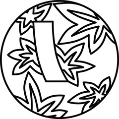 線画円形シンプル花札　神無月　紅葉　青短　10月　紅葉に青短