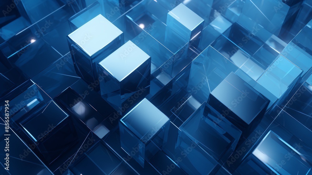 Fototapete modern abstract blue background with interlocking diamonds and squares in a complex geometric pattern, reminiscent of the Bauhaus design movement.