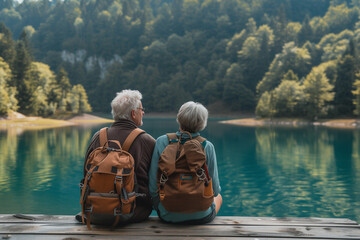 &Auml;lteres Ehepaar sch&ouml;pft Kraft und Energie bei einer Wanderung