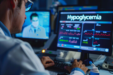 Fototapeta premium Doctor working with a computer interface on hypoglycemia medicine, with 