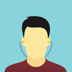 Man wear the ear plug vector illustration. Personal protective equipment for noise hazard safety standard.