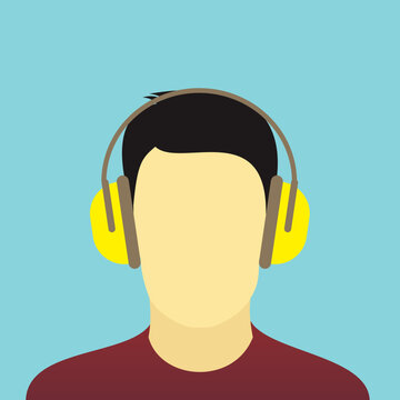 Man wear the earmuff vector illustration. Personal protective equipment for noise hazard safety standard.
