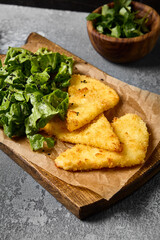 Crispy Fried Cheese with Mixed Greens and Berry Sauce