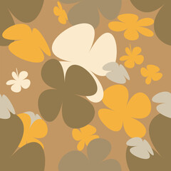 Trendy floral seamless pattern collection. Set of vintage 70s style flower background illustration. Colorful pastel color groovy artwork bundle, y2k nature backgrounds with spring plants.