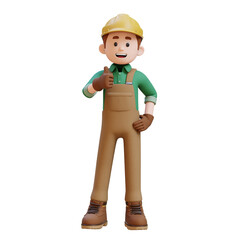 3D Construction Worker Character Giving Thumbs Up Pose