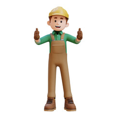 3D Construction Worker Character Giving Thumbs Up Pose