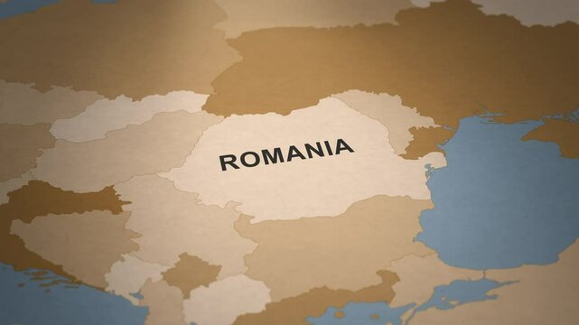 Old Paper Map of Romania