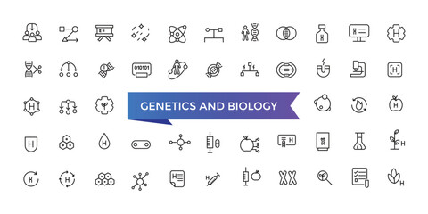Genetics and Biology icons set with editable stroke collection for web and ui. Line icons pack. Vector illustration.