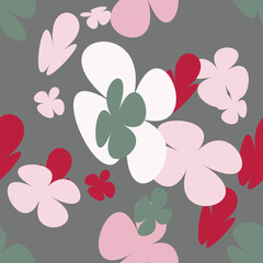 Trendy floral seamless pattern collection. Set of vintage 70s style flower background illustration. Colorful pastel color groovy artwork bundle, y2k nature backgrounds with spring plants.