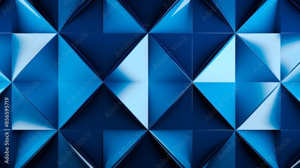 Poster striking abstract blue background with contrasting diamonds and squares in a bold geometric pattern,