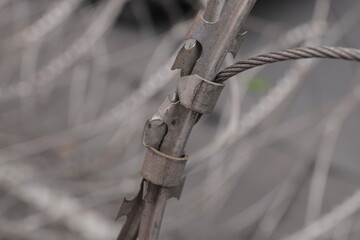 close up Roll of Barbed wire to ward off mass demonstrations