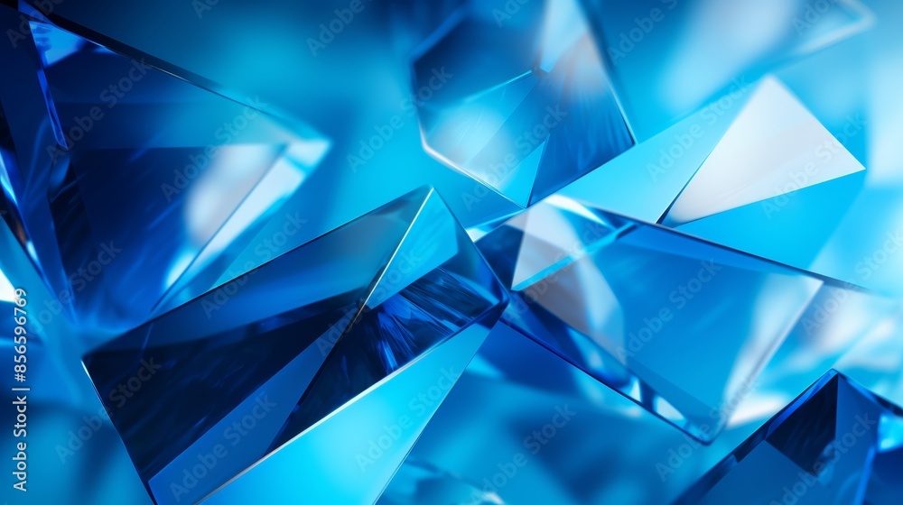 Poster a vibrant abstract blue background with overlapping diamonds and squares in a dynamic geometric pattern, inspired by Wassily Kandinsky's compositions. 