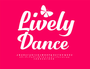 Fototapeta premium Vector artistic emblem Lively Dance. Beautiful White Font. Modern Cursive Alphabet Letters and Numbers set.