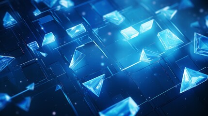  vibrant blue abstract background with overlapping diamonds and squares in a dynamic geometric pattern. 4522-b755-b07d7efc47ba