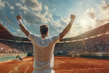 Tennis player celebrating victory on the court