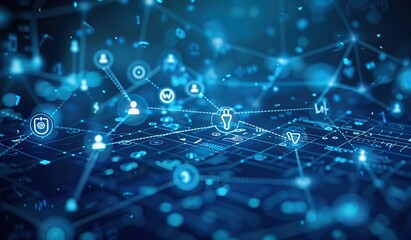 Abstract Digital Network with White Icons