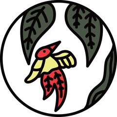 カラー円形ミニ花札　霜月　栃　燕　11月　栃に燕