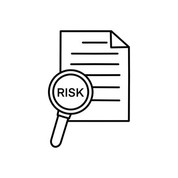 recommend clip art: Risk Word Magnifying Glass vector icon in line art style on white background, Risk Managment icon, Vector illustration