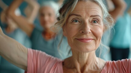 Obraz premium A woman in a pink shirt is smiling and looking at the camera