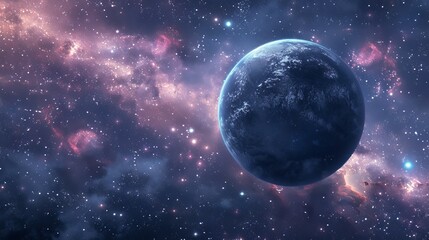 Fototapeta premium Unknown planet with a nebula and star cluster background, outer space view, raw style, vivid and intricate