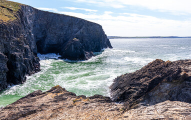 Padstow Cornwall, UK. Landscape on a sunny April day. Beautiful view of the mountains and ocean.