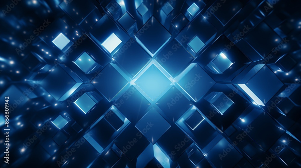 Poster elegant abstract blue background with refined diamonds and squares in a sophisticated geometric patt