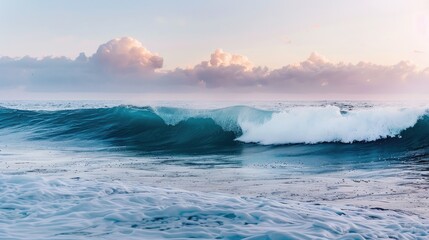 Fototapeta premium foamy waves rolling up in ocean 