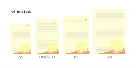 A5, A4, B5 size notebook design with a beach recreation background. vector a set